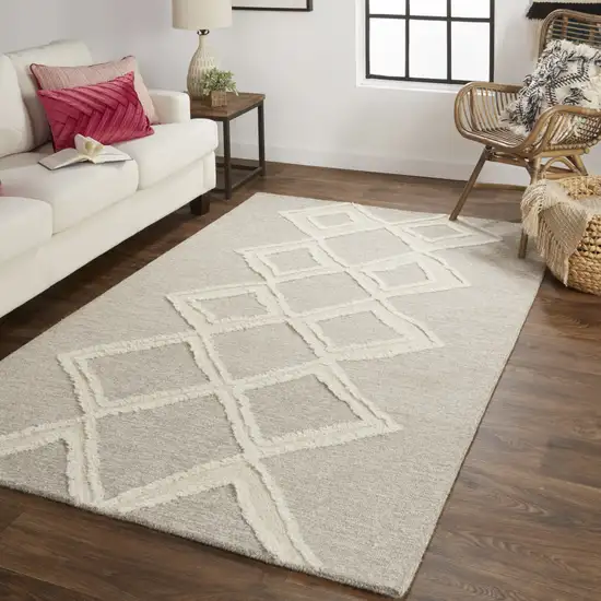 Gray And Ivory Wool Geometric Tufted Handmade Stain Resistant Area Rug Photo 7