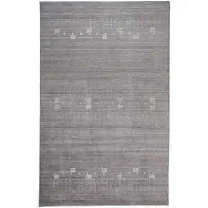 Photo of Gray And Ivory Wool Hand Knotted Stain Resistant Area Rug