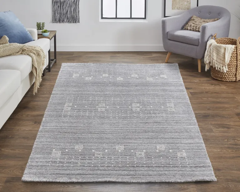 Gray And Ivory Wool Hand Knotted Stain Resistant Area Rug Photo 2