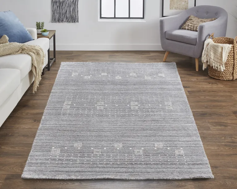 Gray And Ivory Wool Hand Knotted Stain Resistant Area Rug Photo 5