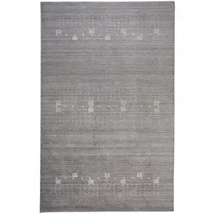 Photo of Gray And Ivory Wool Hand Knotted Stain Resistant Area Rug