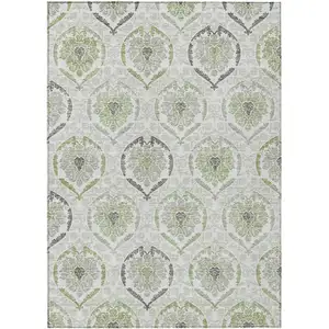 Photo of Gray And Olive Green Medallion Washable Indoor Outdoor Area Rug