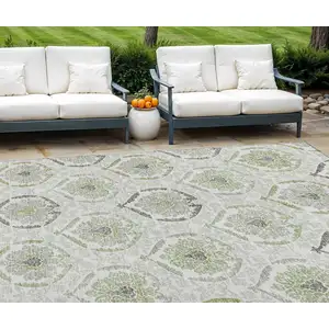 Photo of Gray And Olive Green Medallion Washable Indoor Outdoor Area Rug