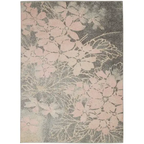 Gray And Pink Floral Area Rug Photo 2