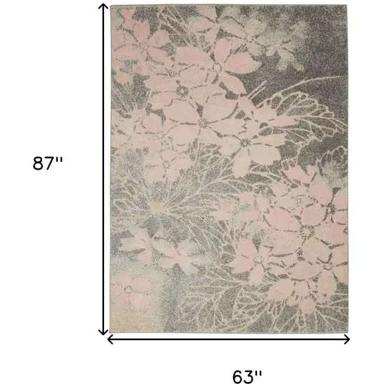 Gray And Pink Floral Area Rug Photo 3