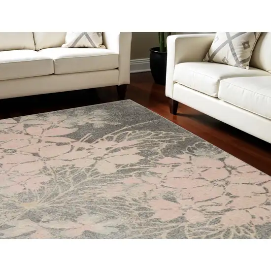 Gray And Pink Floral Area Rug Photo 1