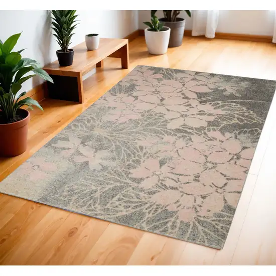 Gray And Pink Floral Area Rug Photo 1