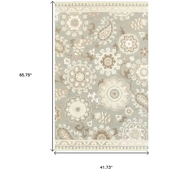 Gray And Sand Wool Floral Hand Tufted Area Rug Photo 3