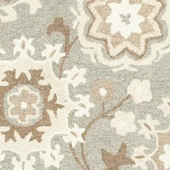 Gray And Sand Wool Floral Hand Tufted Area Rug Photo 8