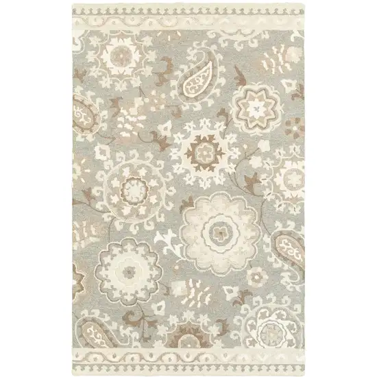 Gray And Sand Wool Floral Hand Tufted Area Rug Photo 2