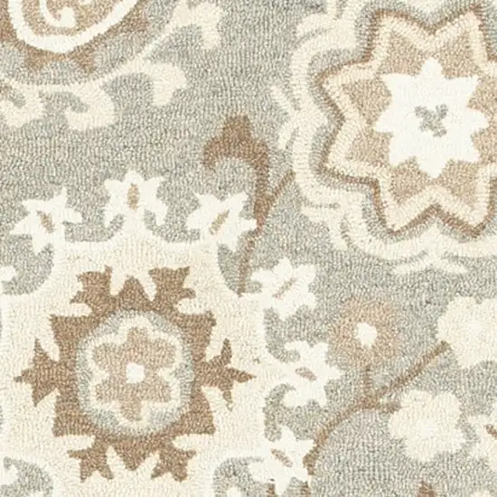 Gray And Sand Wool Floral Hand Tufted Area Rug Photo 8