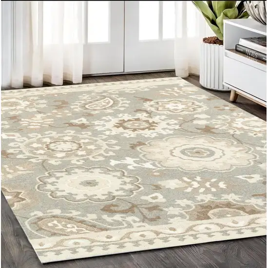 Gray And Sand Wool Floral Hand Tufted Area Rug Photo 1