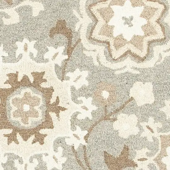 Gray And Sand Wool Floral Hand Tufted Area Rug Photo 5