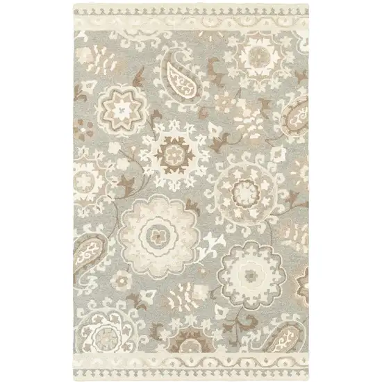 Gray And Sand Wool Floral Hand Tufted Area Rug Photo 4