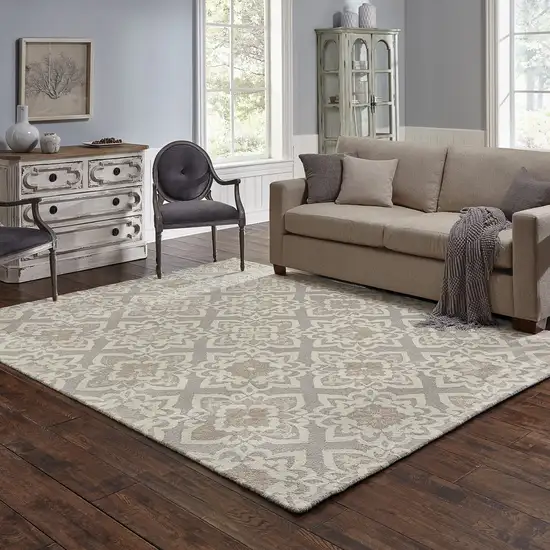 Gray And Sand Wool Geometric Hand Tufted Area Rug Photo 7