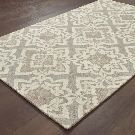 Gray And Sand Wool Geometric Hand Tufted Area Rug Photo 6