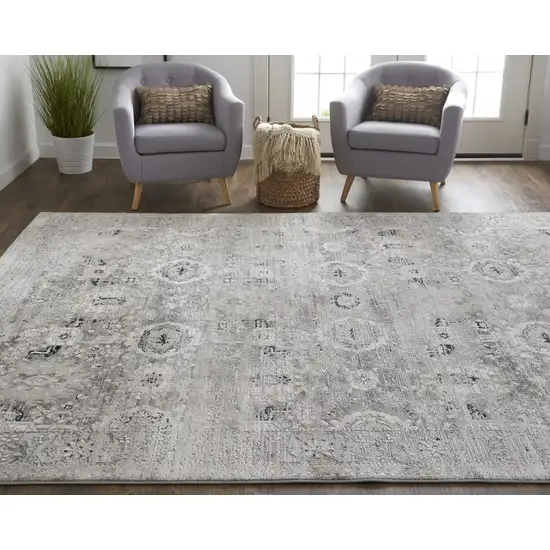 Gray And Silver Abstract Power Loom Distressed Area Rug Photo 6