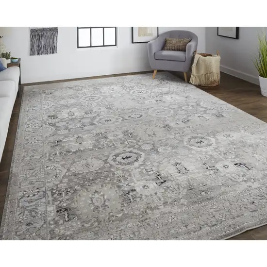 Gray And Silver Abstract Power Loom Distressed Area Rug Photo 6