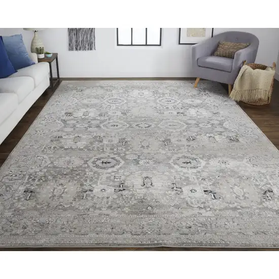 Gray And Silver Abstract Power Loom Distressed Area Rug Photo 5