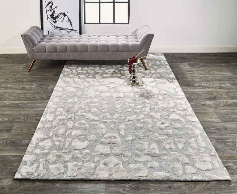 Gray And Silver Abstract Tufted Handmade Area Rug Photo 3