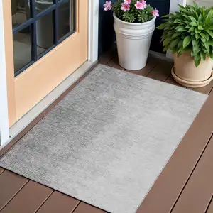 Photo of Gray And Silver Abstract Washable Indoor Outdoor Area Rug