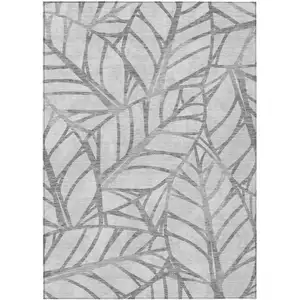 Photo of Gray And Silver Floral Washable Indoor Outdoor Area Rug