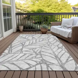 Photo of Gray And Silver Floral Washable Indoor Outdoor Area Rug