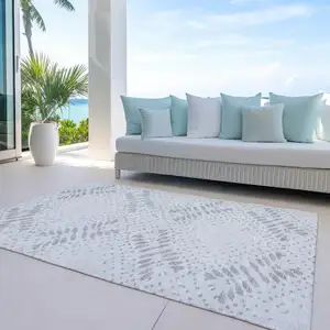 Photo of Gray And Silver Floral Washable Indoor Outdoor Area Rug