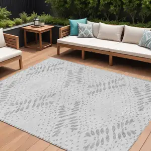 Photo of Gray And Silver Floral Washable Indoor Outdoor Area Rug