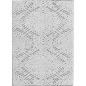 Photo of Gray And Silver Floral Washable Indoor Outdoor Area Rug