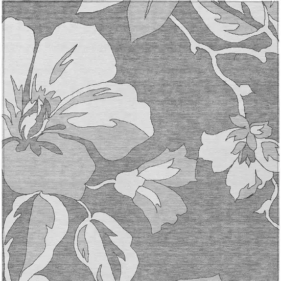 Gray And Silver Floral Washable Indoor Outdoor Area Rug Photo 8