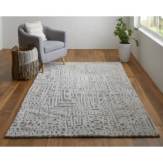 Gray And Silver Geometric Stain Resistant Area Rug Photo 2