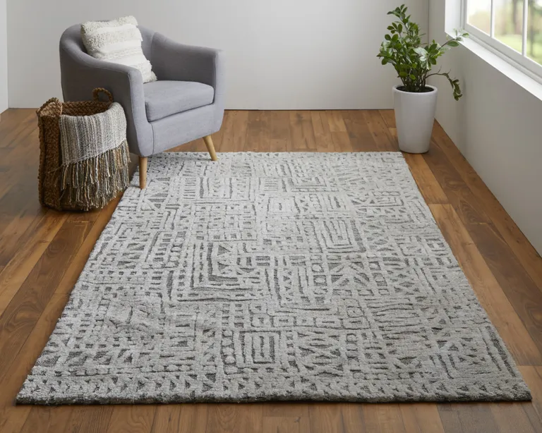 Gray And Silver Geometric Stain Resistant Area Rug Photo 2