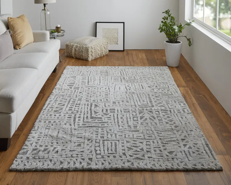 Gray And Silver Geometric Stain Resistant Area Rug Photo 1