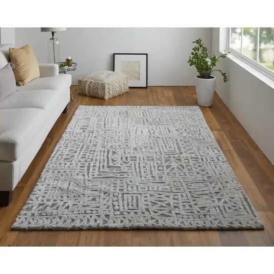 Gray And Silver Geometric Stain Resistant Area Rug Photo 1