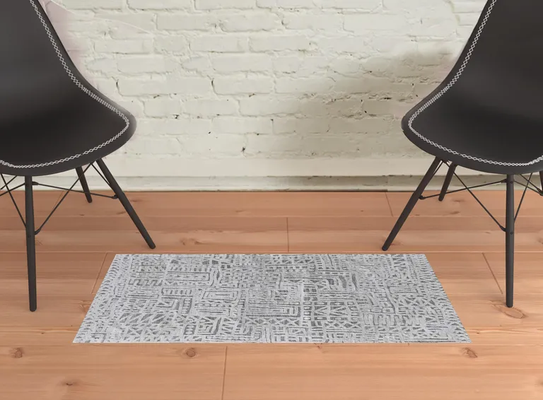 Gray And Silver Geometric Stain Resistant Area Rug Photo 2