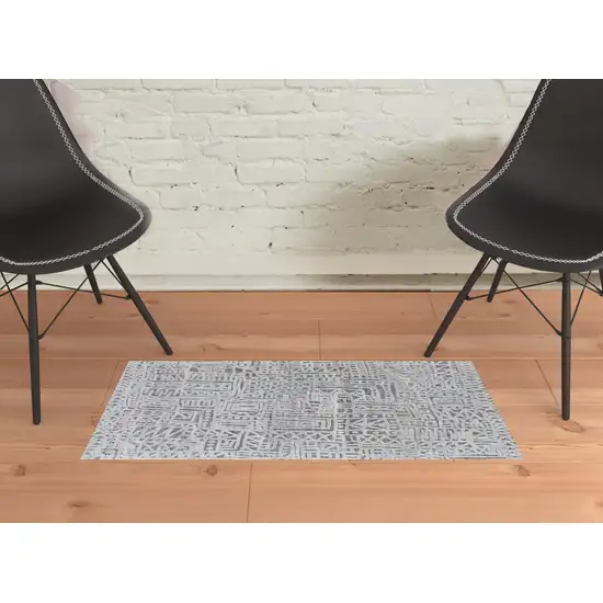 Gray And Silver Geometric Stain Resistant Area Rug Photo 2