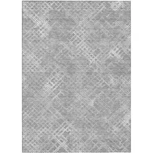 Photo of Gray And Silver Geometric Washable Indoor Outdoor Area Rug