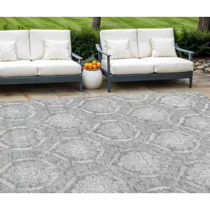 Photo of Gray And Silver Medallion Washable Indoor Outdoor Area Rug