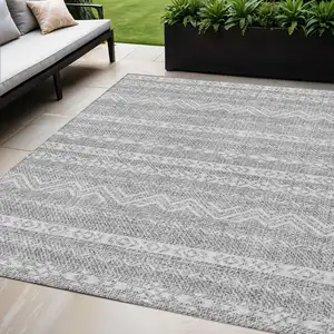 Photo of Gray And Silver Southwestern Washable Indoor Outdoor Area Rug