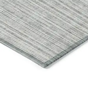 Photo of Gray And Silver Striped Washable Indoor Outdoor Area Rug