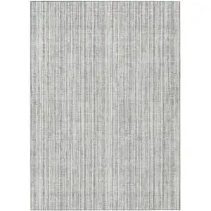 Photo of Gray And Silver Striped Washable Indoor Outdoor Area Rug