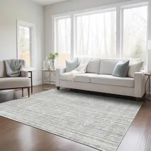 Photo of Gray And Silver Striped Washable Indoor Outdoor Area Rug