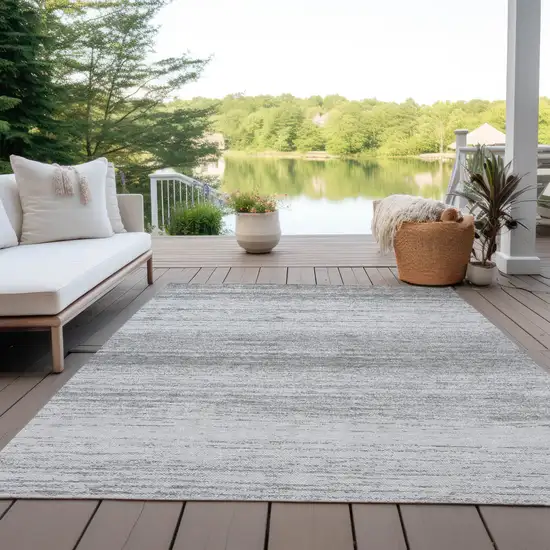 Gray And Silver Striped Washable Indoor Outdoor Area Rug Photo 8