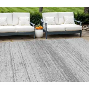 Photo of Gray And Silver Striped Washable Indoor Outdoor Area Rug