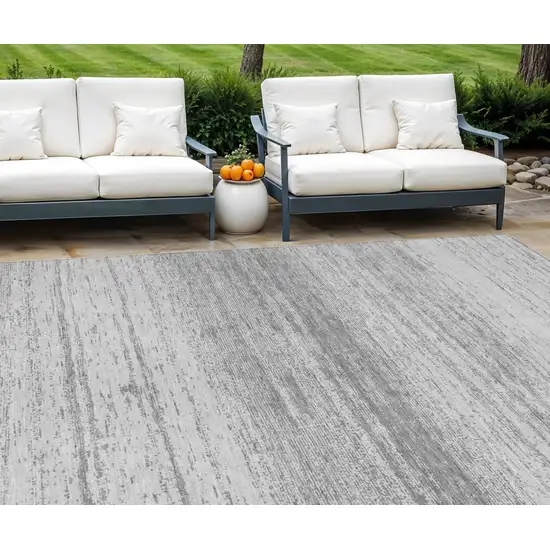 Gray And Silver Striped Washable Indoor Outdoor Area Rug Photo 1