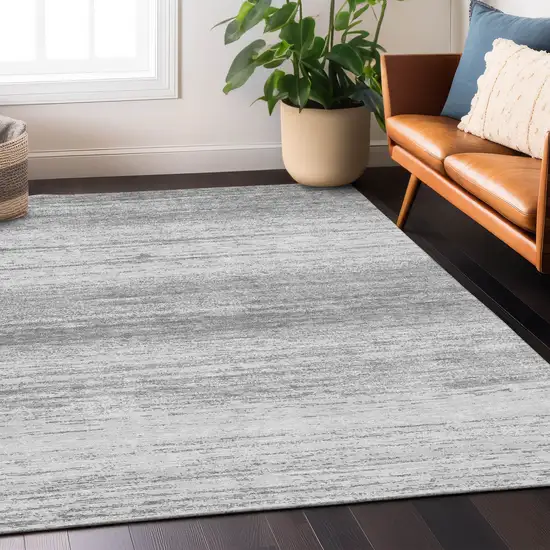 Gray And Silver Striped Washable Indoor Outdoor Area Rug Photo 9