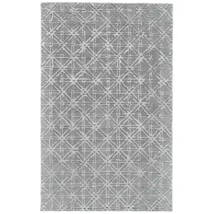 Photo of Gray And Silver Wool Abstract Tufted Handmade Area Rug