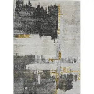 Photo of Gray And Tan Abstract Washable Indoor Outdoor Area Rug