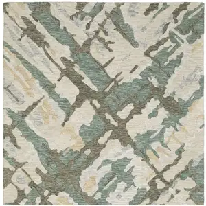 Photo of Gray And Teal Wool Abstract Hand Tufted Area Rug